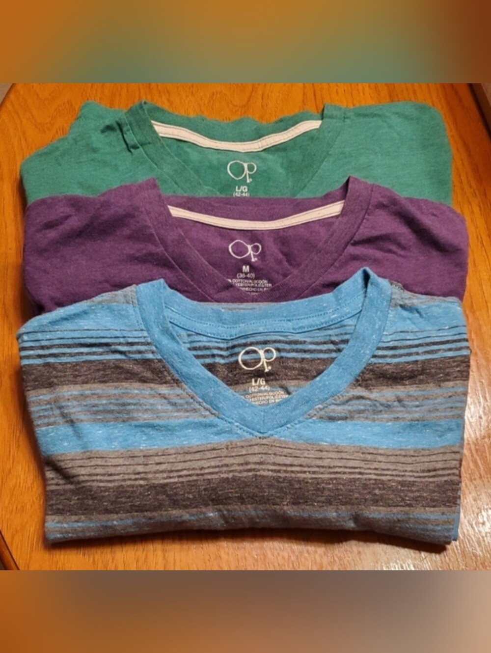 Op T-Shirts in Green, Purple, and Blue
